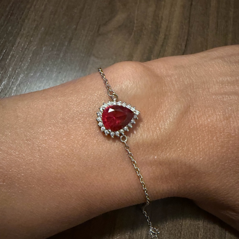 Elegant sterling Silver and Red Teardrop bracelet